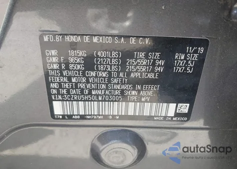 2020 Honda Hr-V 2Wd Ex из США, поврежденный, VIN 3CZRU5H50LM703005